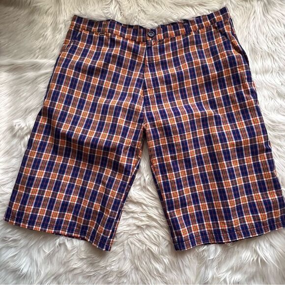 Celebrity By Design Shorts Men Blue Orange Plaid Denver Broncos Size 46x16 - Picture 1 of 5